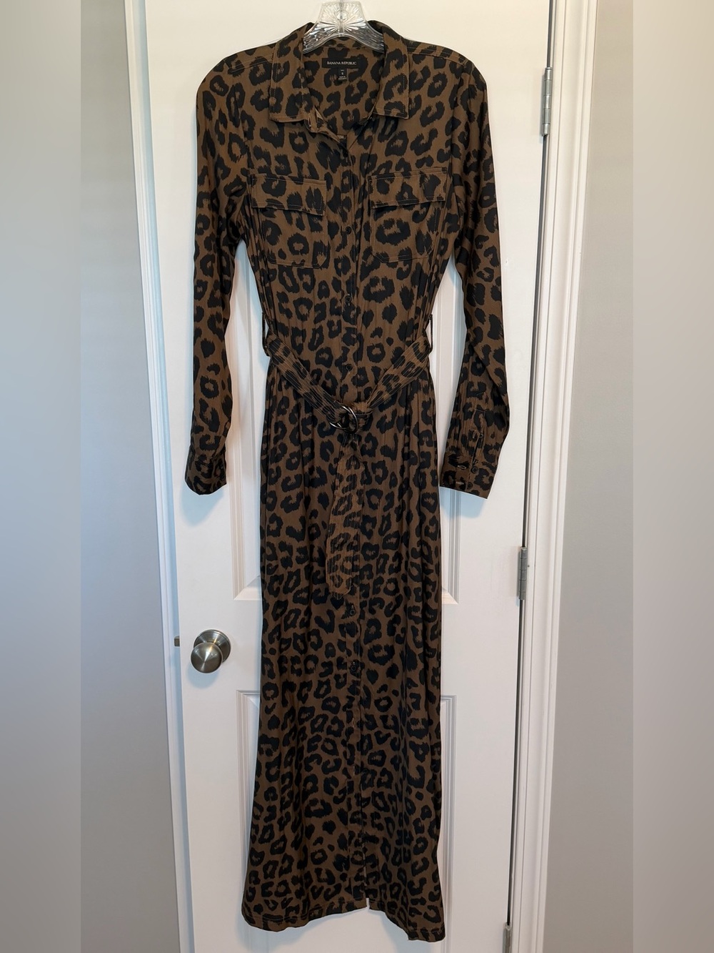 Banana Republic Brown and Black Leopard-Print Long Sleeve Shirt Dress